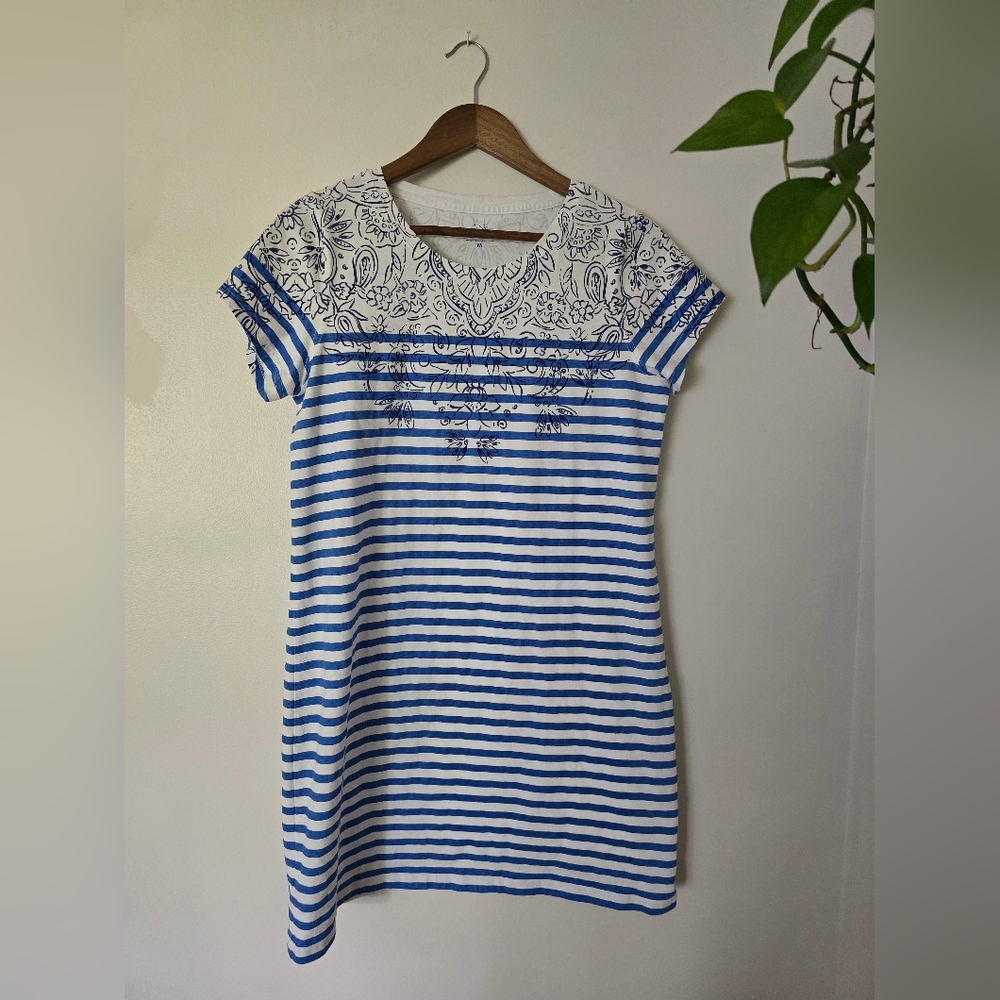 Vineyard Vines Size Medium Blue White Striped Striped Cotton Dress Short Sleeves